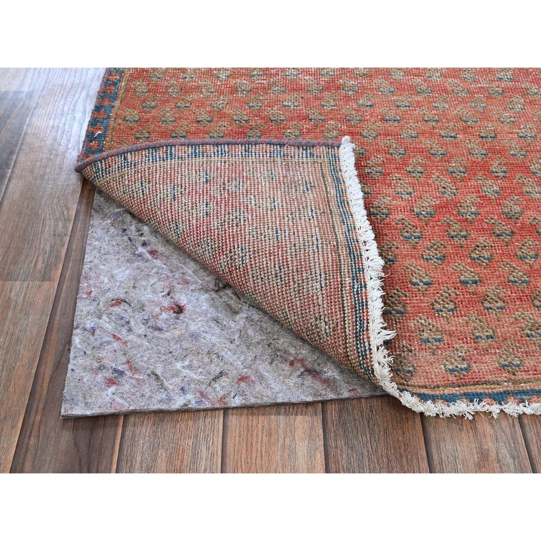 Blush Red Vintage Persian Tabriz Hand Knotted Wool Runner Oriental Rug - 3