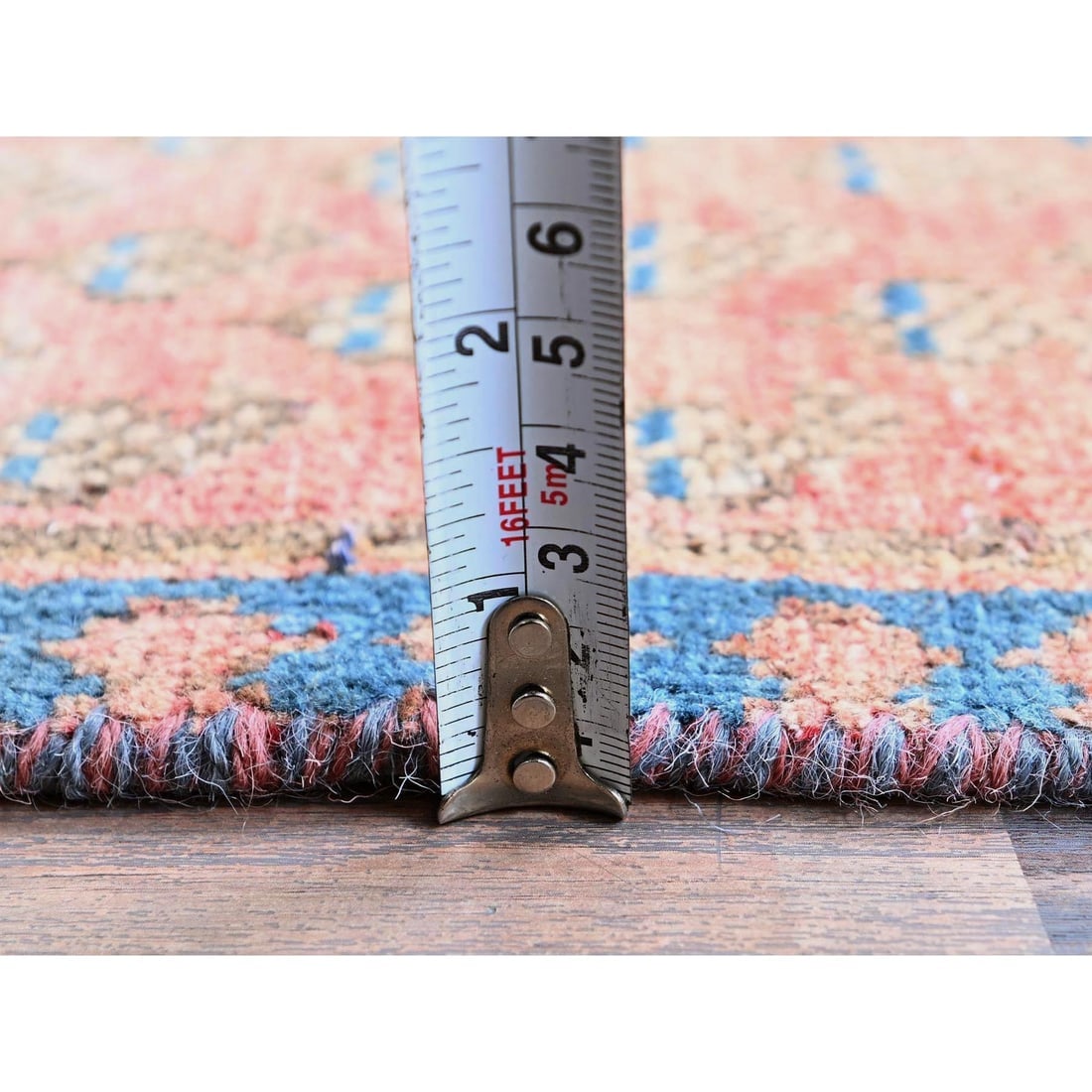 Blush Red Vintage Persian Tabriz Hand Knotted Wool Runner Oriental Rug - 6