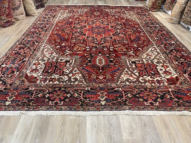 Antique Persian Heriz rug-5179: Title:Antique Persian Heriz rug-5179 Description:Beautiful antique persian heriz from northwest Persia, size 9 ft. 5 inches by 12 ft. 5 inches, circa 1950, excellent condition with a high pile through