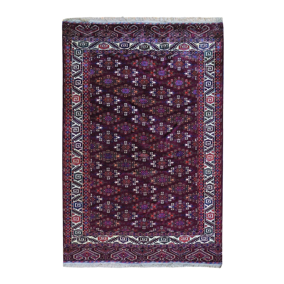 Red Vintage Turkoman Yomut Bokara Main Rug 300 KPSI Soft Wool Rug: Title: Red Vintage Turkoman Yomut Bokara Main Rug 300 KPSI Soft Wool Rug Description:This is a truly genuine one-of-a-kind. It has been Knotted for months and months in the centuries-old weaving craft