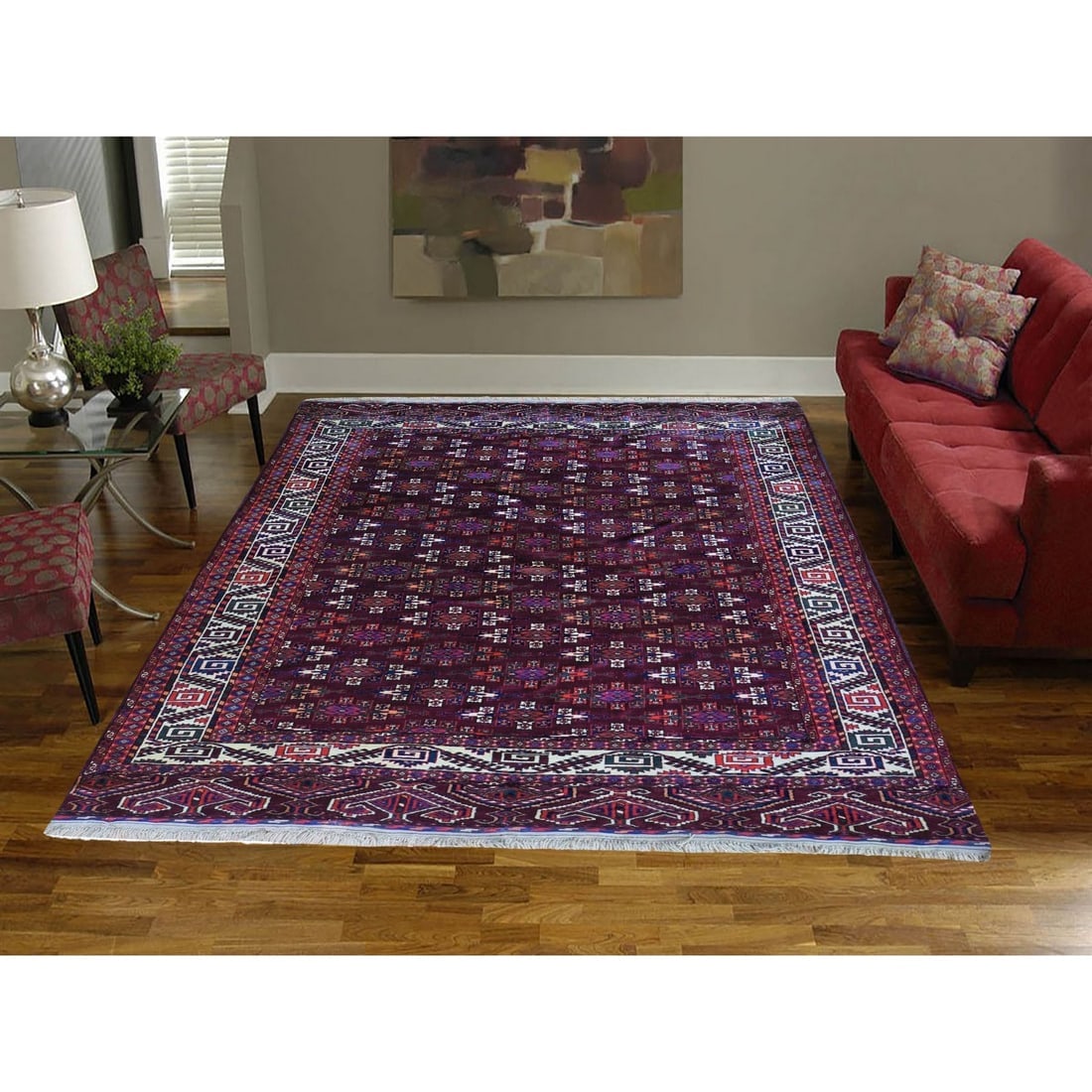 Red Vintage Turkoman Yomut Bokara Main Rug 300 KPSI Soft Wool Rug - 2