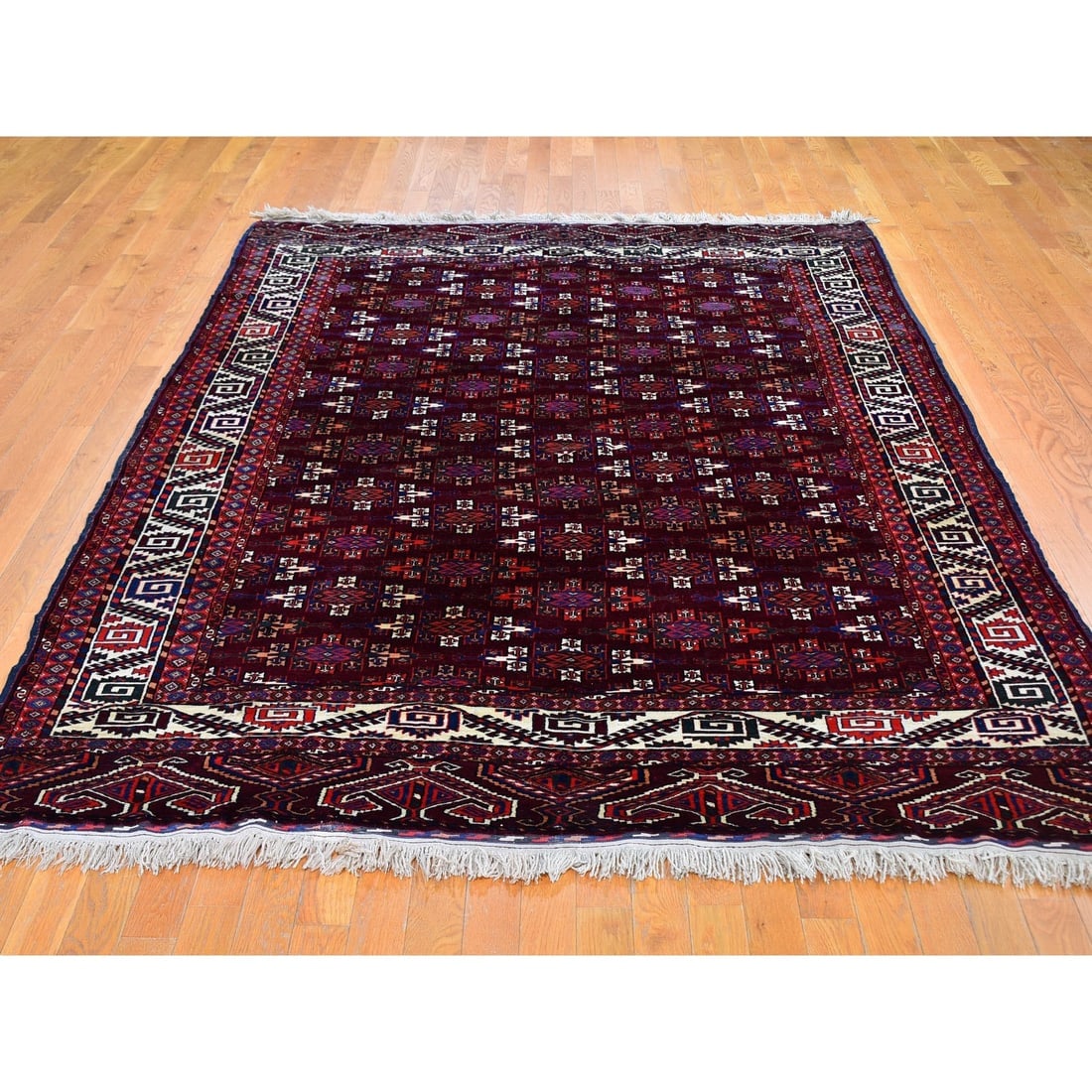 Red Vintage Turkoman Yomut Bokara Main Rug 300 KPSI Soft Wool Rug - 3
