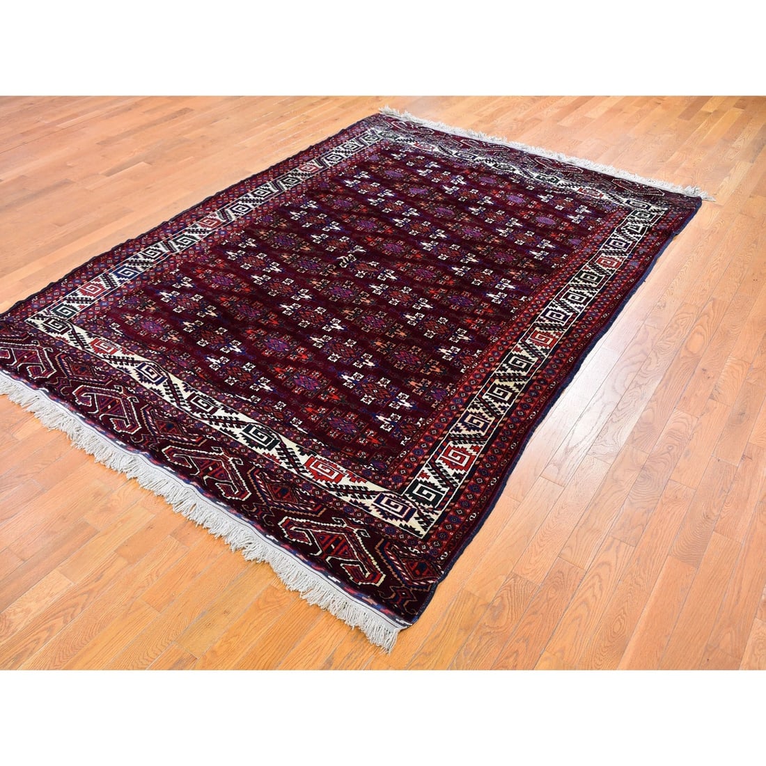 Red Vintage Turkoman Yomut Bokara Main Rug 300 KPSI Soft Wool Rug - 4