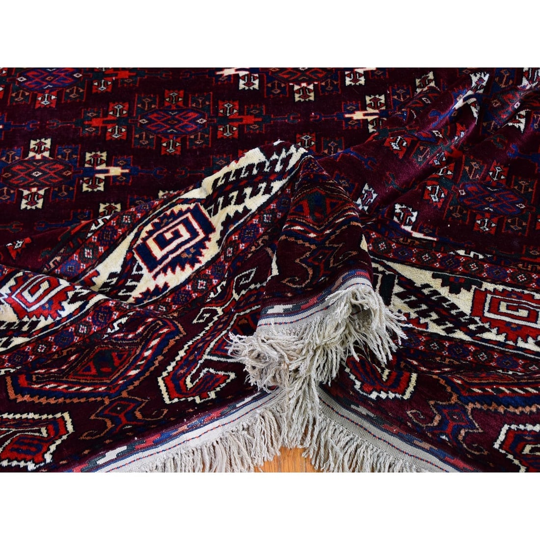 Red Vintage Turkoman Yomut Bokara Main Rug 300 KPSI Soft Wool Rug - 6
