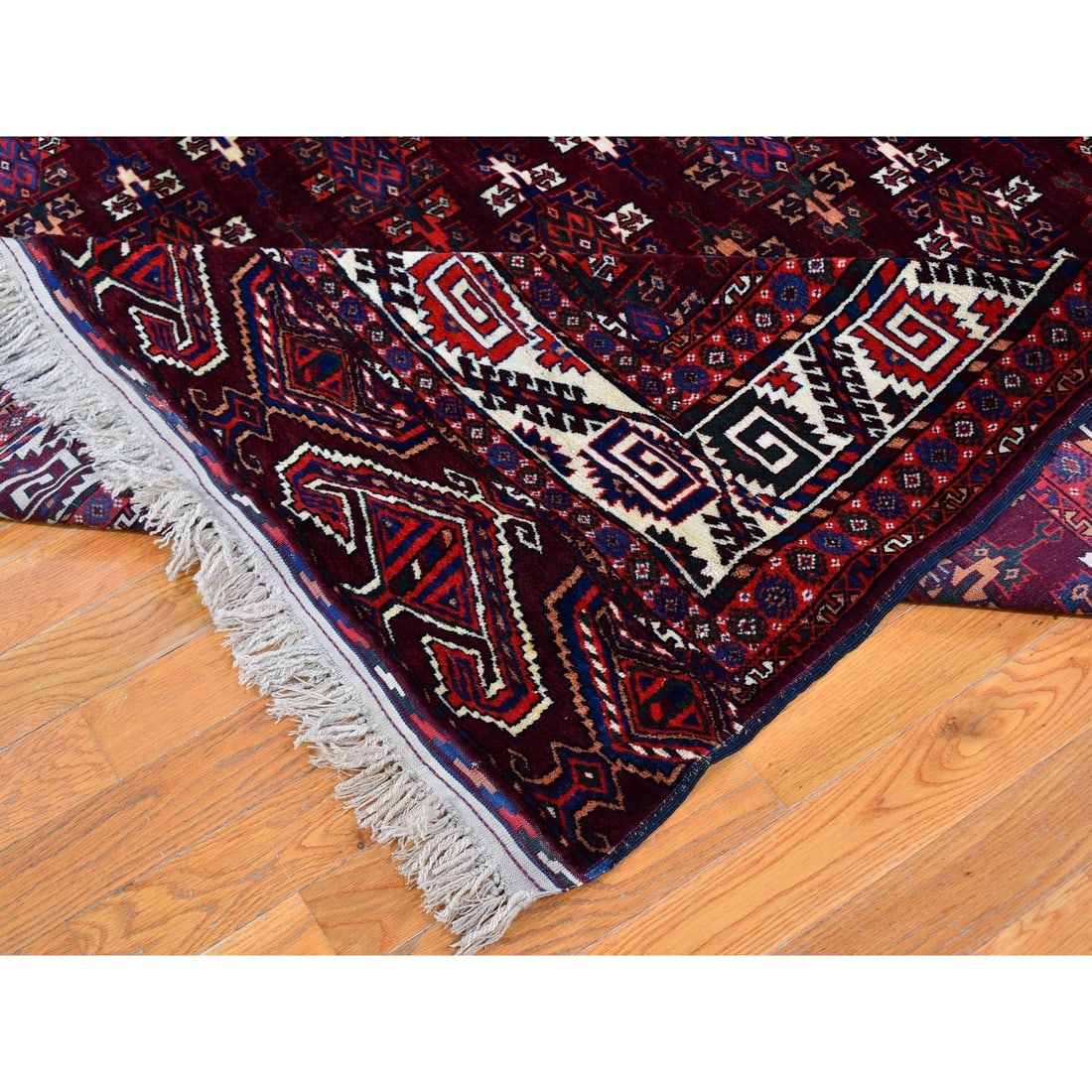 Red Vintage Turkoman Yomut Bokara Main Rug 300 KPSI Soft Wool Rug - 7
