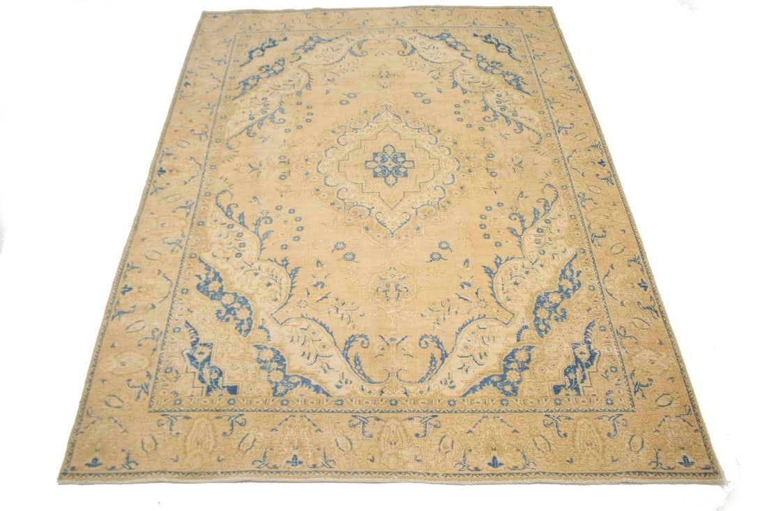 Antique Traditional Muted Beige 9X12 Tabriz Persian Rug - 3