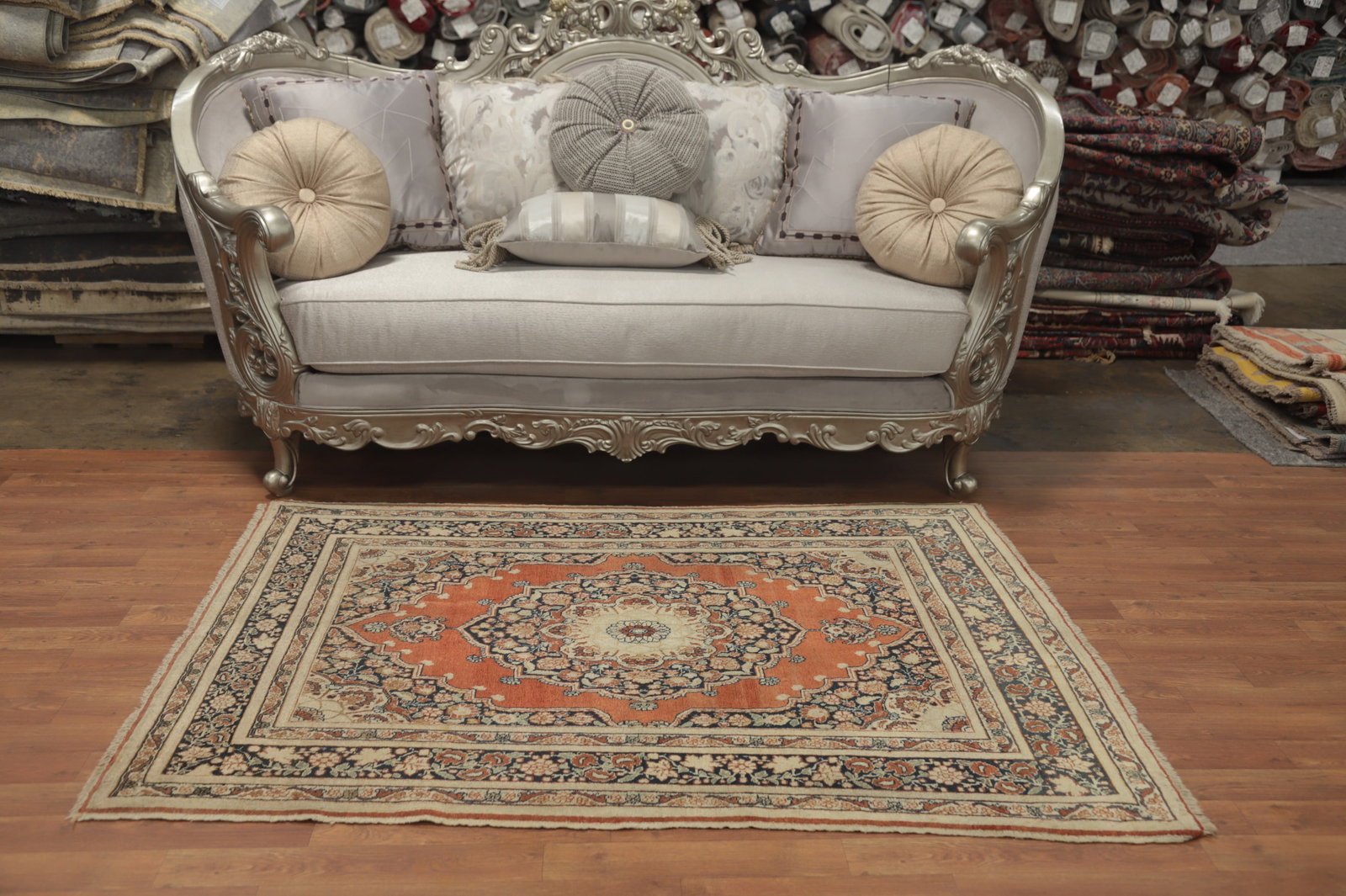 Antique Vegetable Dye Tabriz Haj Jalili Persian Rug 4x6 - 3