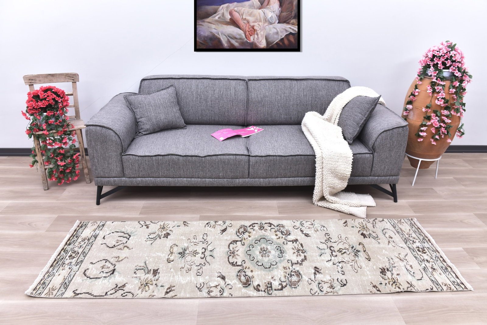 2'3'' x 7'7'' Handmade Vintage Wool Rug - 240709: Title: 2'3'' x 7'7'' Handmade Vintage Wool Rug - 240709 Description:2'3'' x 7'7'' Handmade Vintage Wool Rug - 240709 Origin:Turkiye Date/Period:1960-90 Materials:Wool,Cotton Dimension:2'3''x7'7'' ft, 