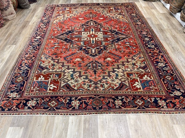 Antique Persian Heriz rug-5168: Title:Antique Persian Heriz rug-5168 Description:Beautiful antique Persian Heriz rug from northwest Persia, size 7 ft. 8 inches by 10 ft. 6 inches, circa 1930, excellent condition with a good pile thr