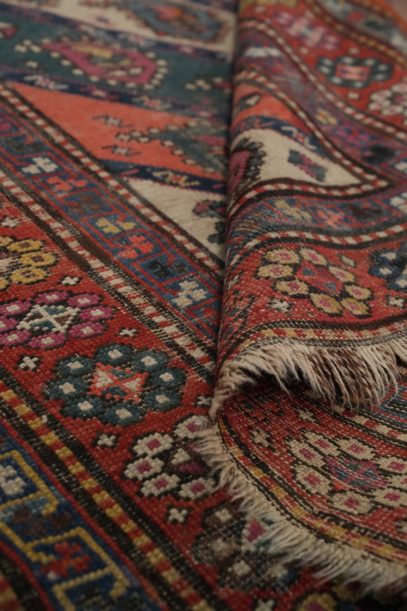 Pre-1900 Antique Kazak Vegetable Dye Wool Rug 4x8 - 15