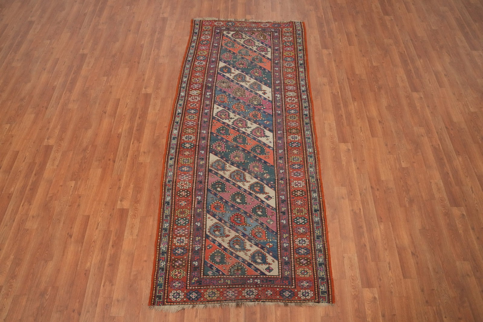 Pre-1900 Antique Kazak Vegetable Dye Wool Rug 4x8 - 2
