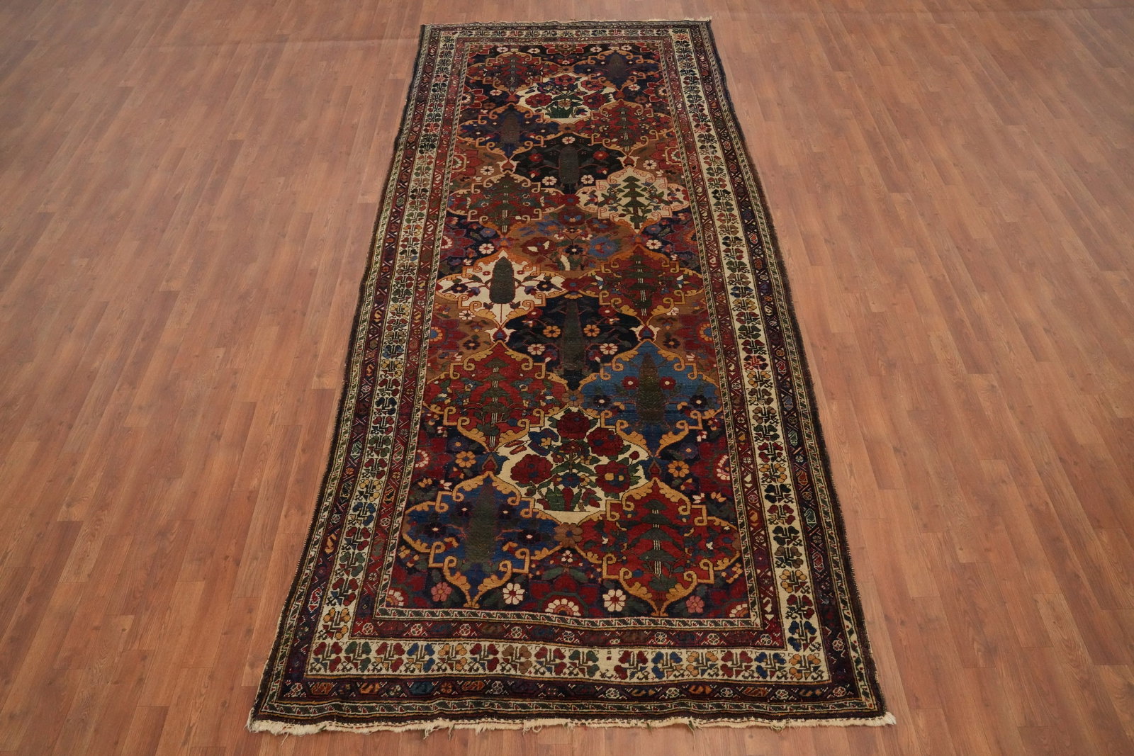 Pre-1900 Antique Bakhtiari Shalamzar Vegetable Dye Persian Rug 5x12 - 4