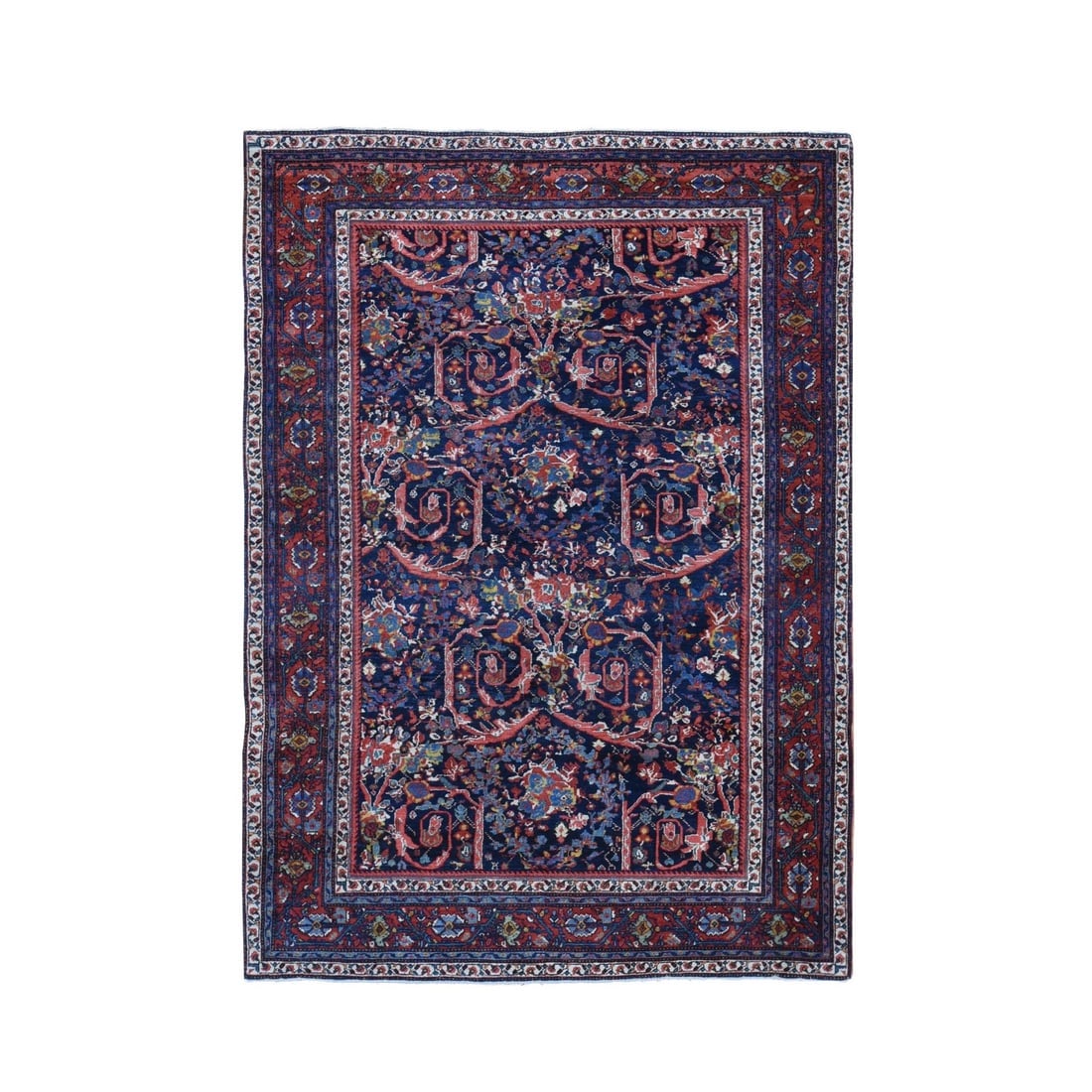 Navy Blue Antique Persian Tabriz Full Pile Hand Knotted Pure Wool Rug: Title: Navy Blue Antique Persian Tabriz Full Pile Hand Knotted Pure Wool Rug Description:This is a truly genuine one-of-a-kind. It has been Knotted for months and months in the centuries-old weaving c
