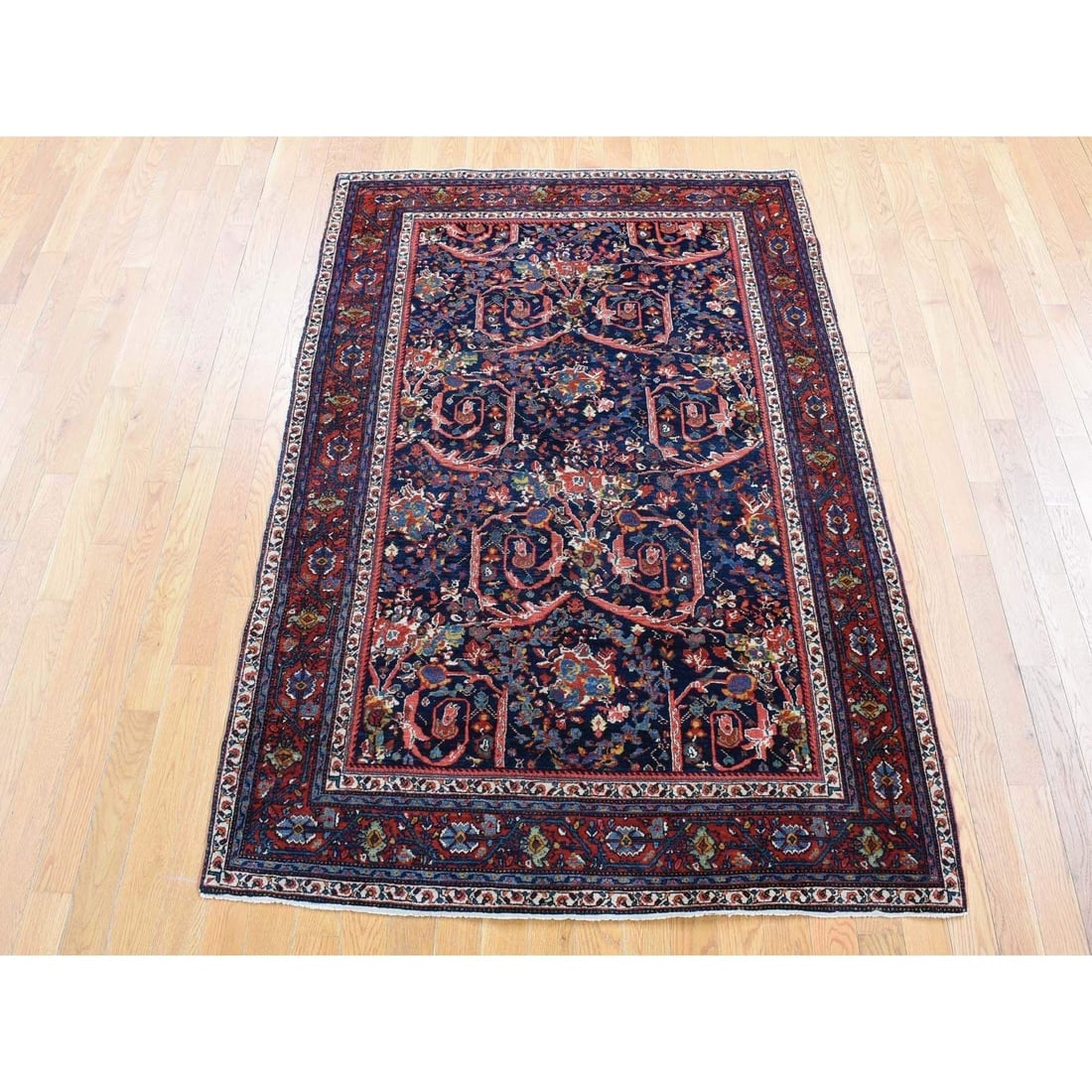 Navy Blue Antique Persian Tabriz Full Pile Hand Knotted Pure Wool Rug - 2