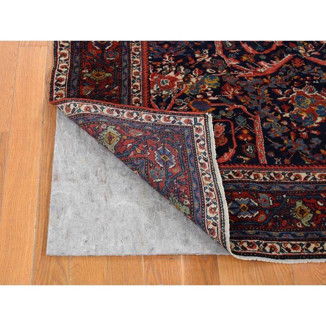 Navy Blue Antique Persian Tabriz Full Pile Hand Knotted Pure Wool Rug - 3