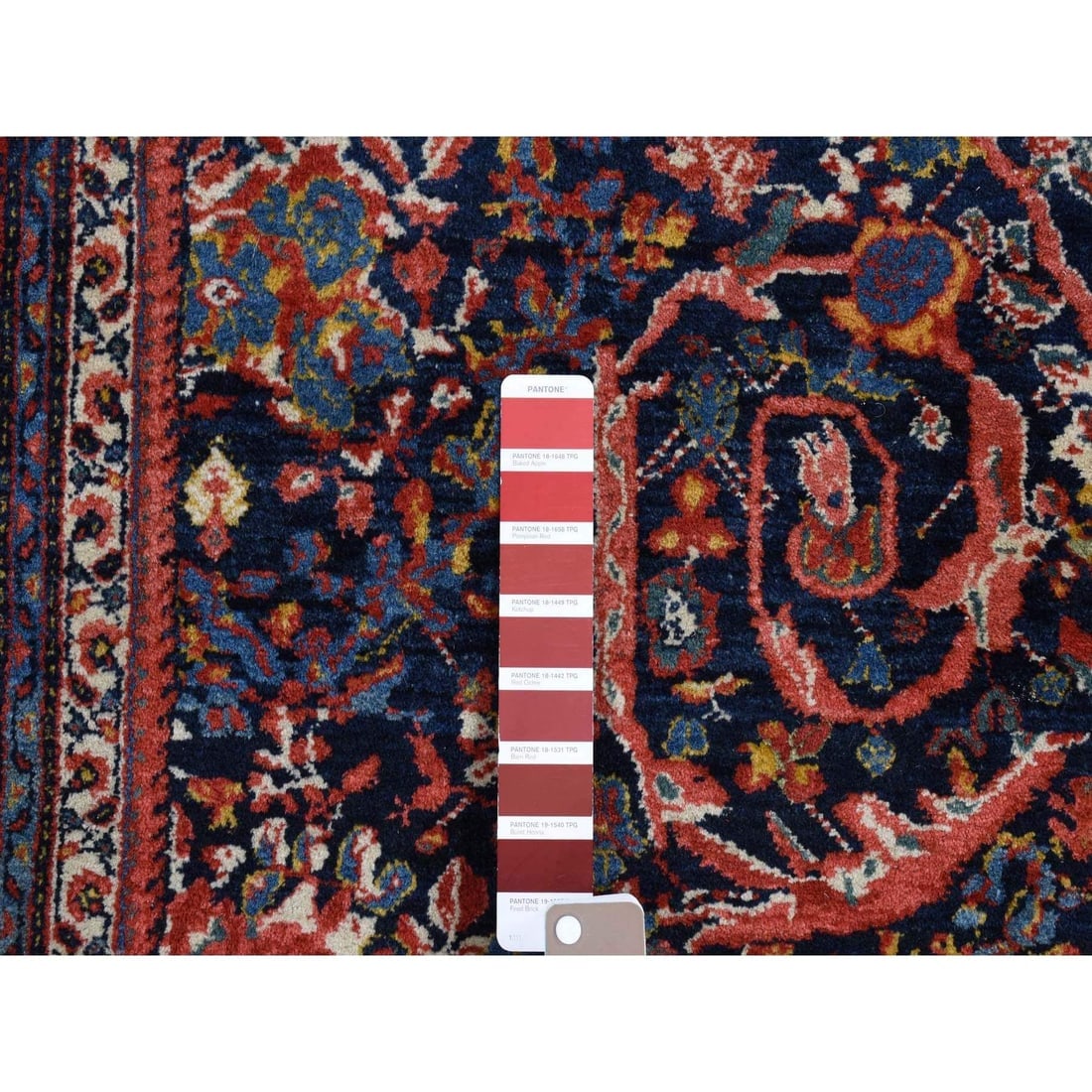 Navy Blue Antique Persian Tabriz Full Pile Hand Knotted Pure Wool Rug - 4