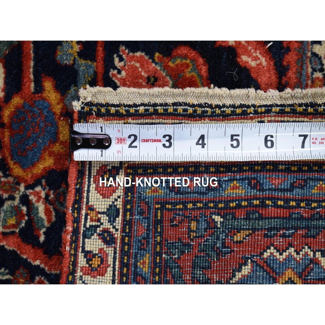 Navy Blue Antique Persian Tabriz Full Pile Hand Knotted Pure Wool Rug - 7