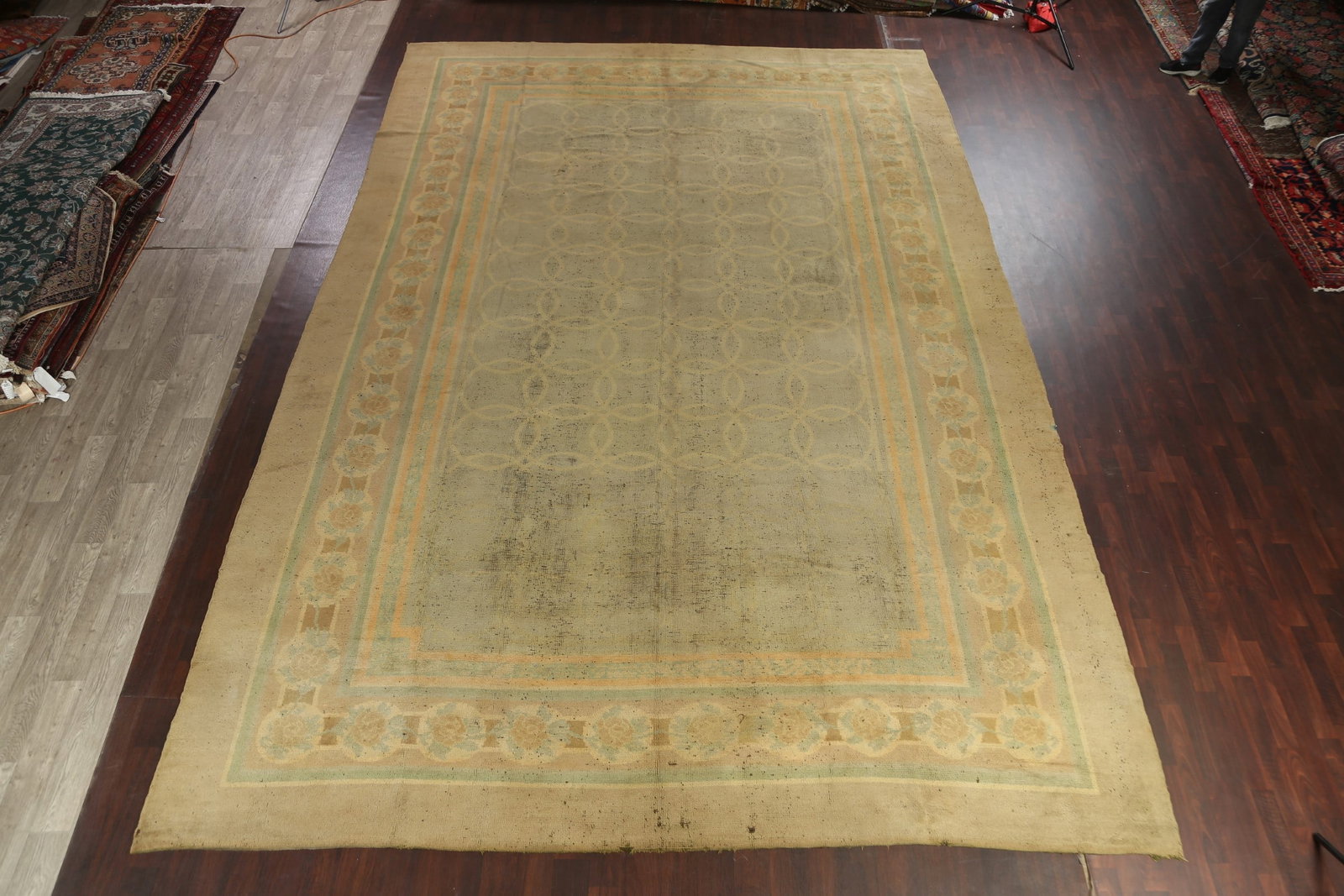 Antique Vegetable Dye Oushak Turkish Rug 12x19 - 3