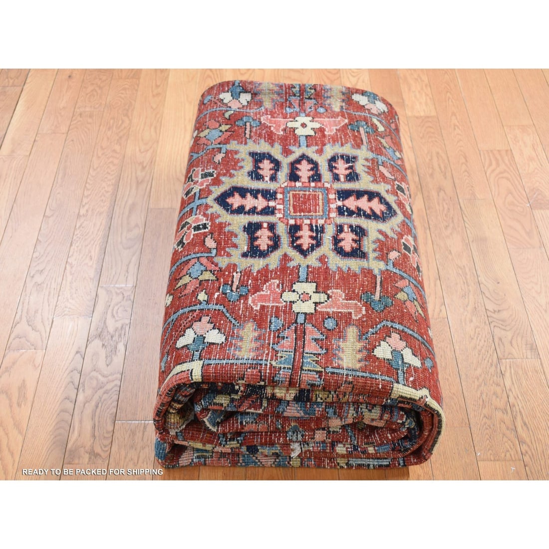 Barn Red, Antique Persian Heriz Hand Knotted Pure Wool Oriental Rug - 9