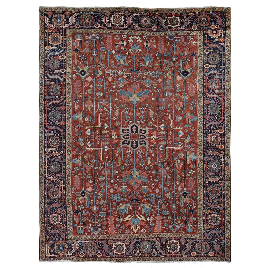 Barn Red, Antique Persian Heriz Hand Knotted Pure Wool Oriental Rug: Title: Barn Red, Antique Persian Heriz Hand Knotted Pure Wool Oriental Rug Description:This is a truly genuine one-of-a-kind. It has been Knotted for months and months in the centuries-old weaving cra