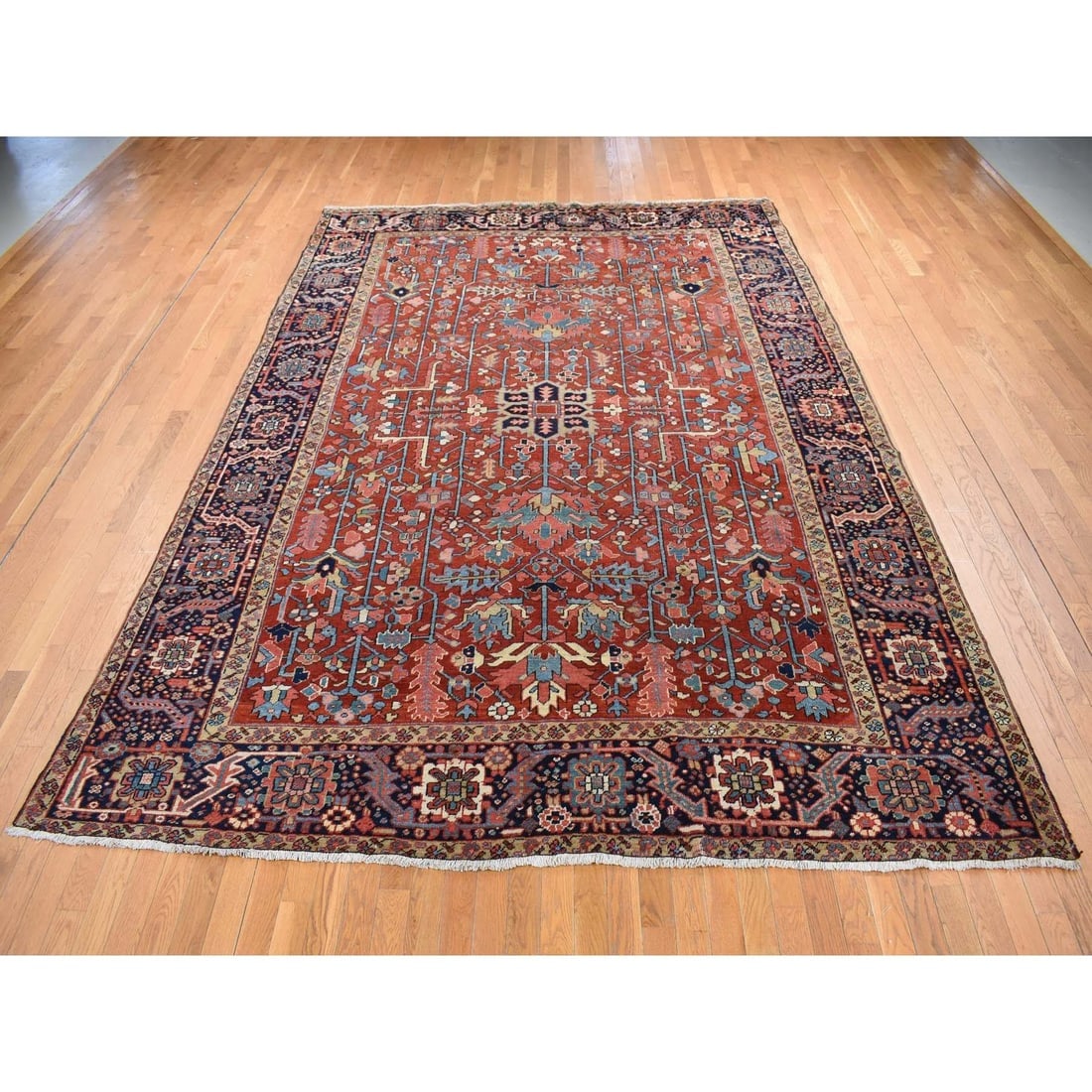 Barn Red, Antique Persian Heriz Hand Knotted Pure Wool Oriental Rug - 2