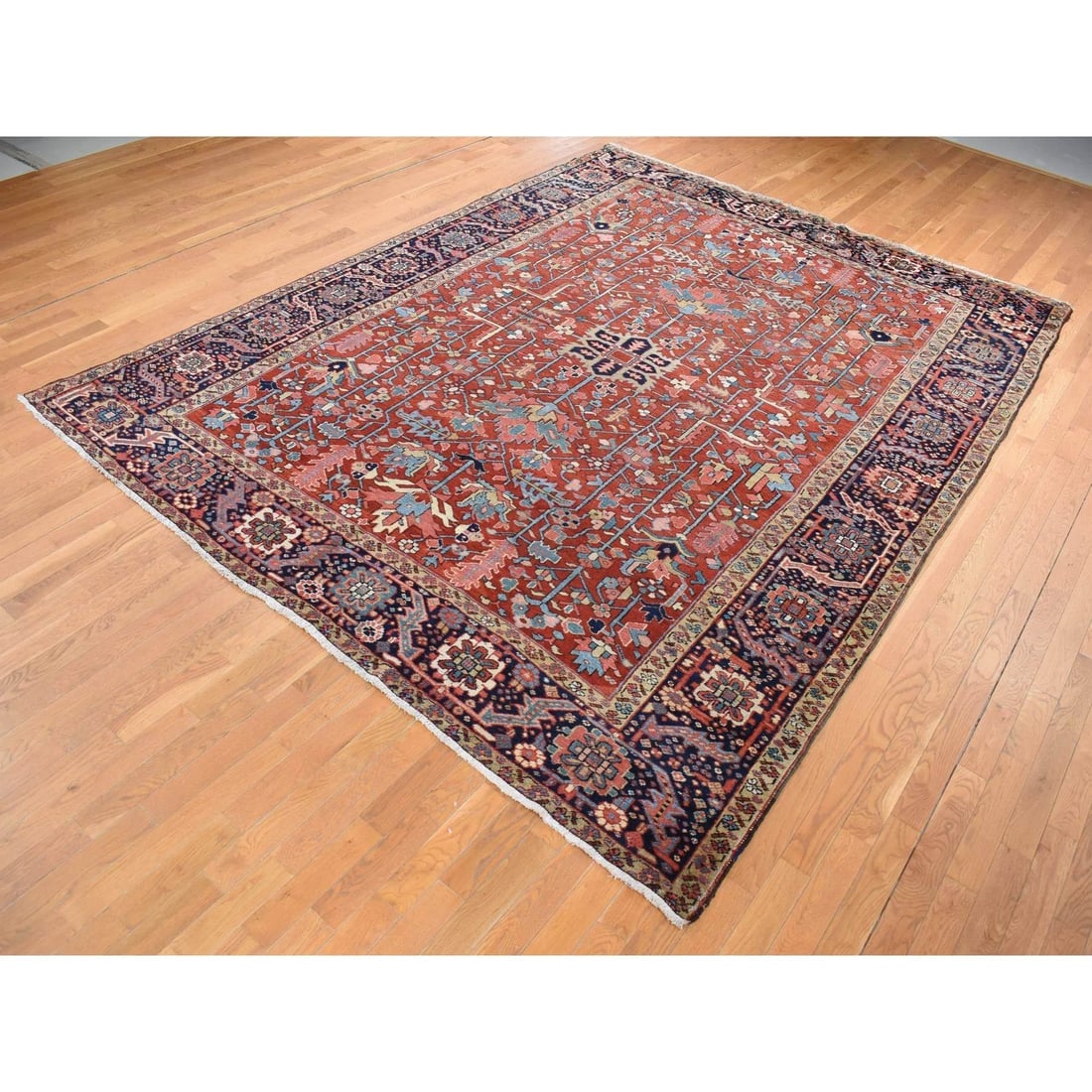Barn Red, Antique Persian Heriz Hand Knotted Pure Wool Oriental Rug - 3