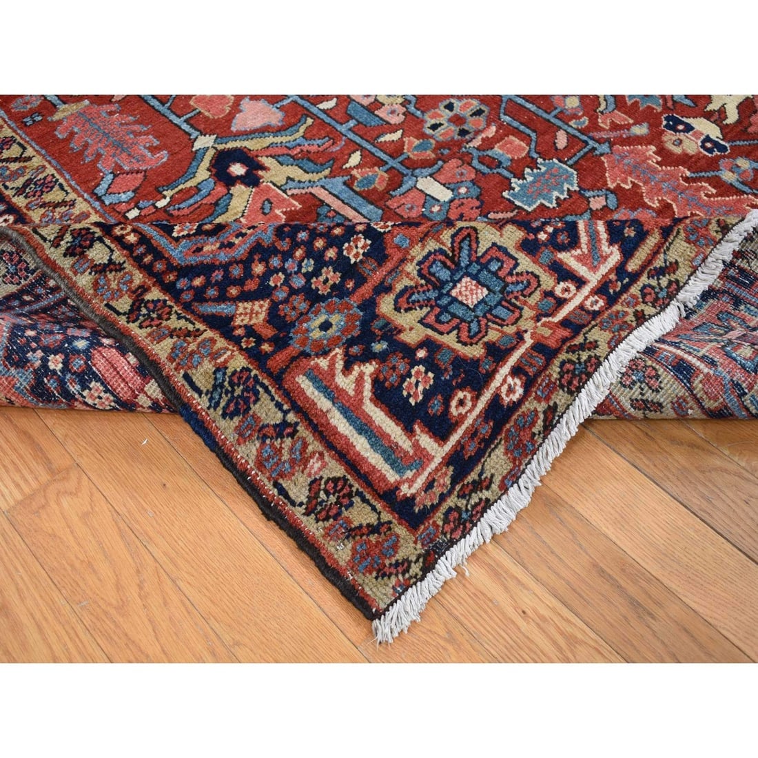 Barn Red, Antique Persian Heriz Hand Knotted Pure Wool Oriental Rug - 5