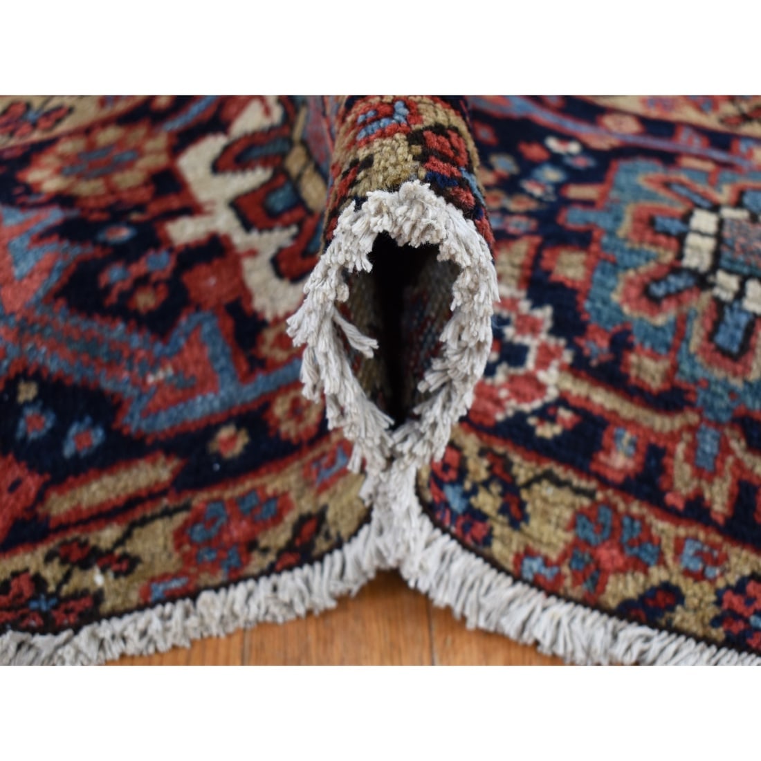 Barn Red, Antique Persian Heriz Hand Knotted Pure Wool Oriental Rug - 6