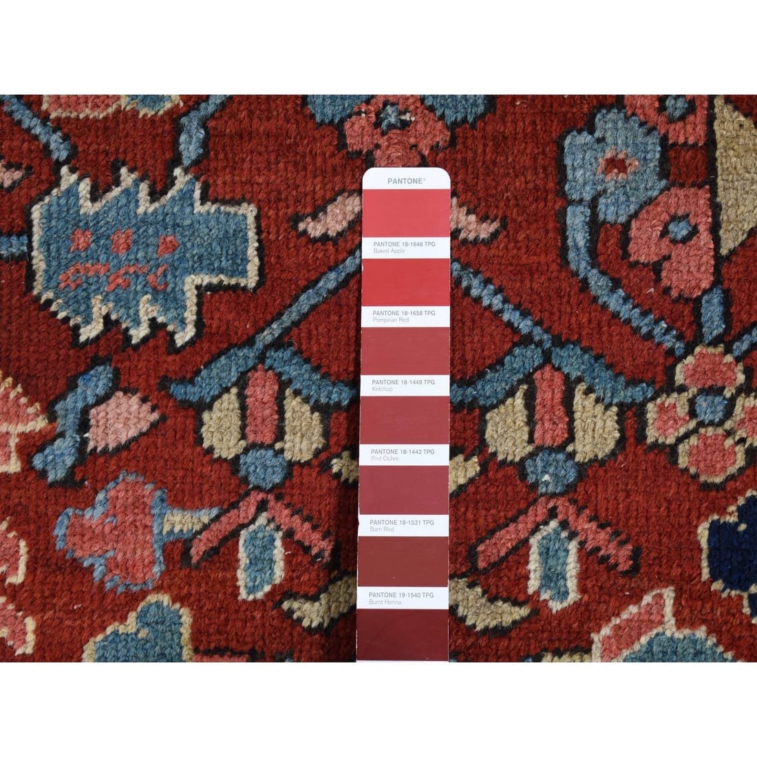 Barn Red, Antique Persian Heriz Hand Knotted Pure Wool Oriental Rug - 7