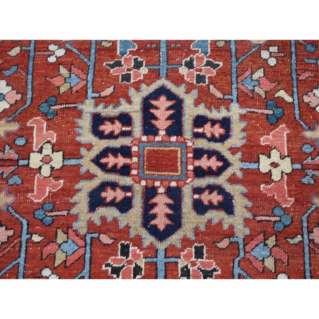 Barn Red, Antique Persian Heriz Hand Knotted Pure Wool Oriental Rug - 8