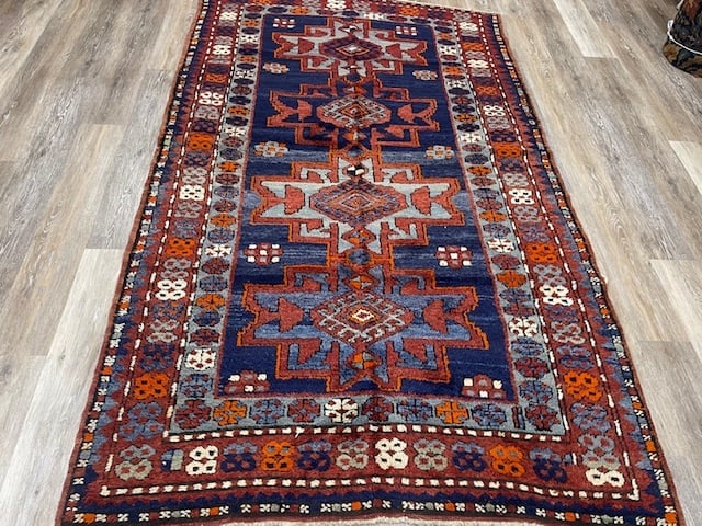 Antique Kazak Caucasian Rug-1807: Title:Antique Kazak Caucasian Rug-1807 Description:Antique Lesghi star design Kazak Caucasian from southwest Caucasus, size 4 ft. 6 inches by 7 ft. 9 inches, circa 1930 in full pile throughout, comple
