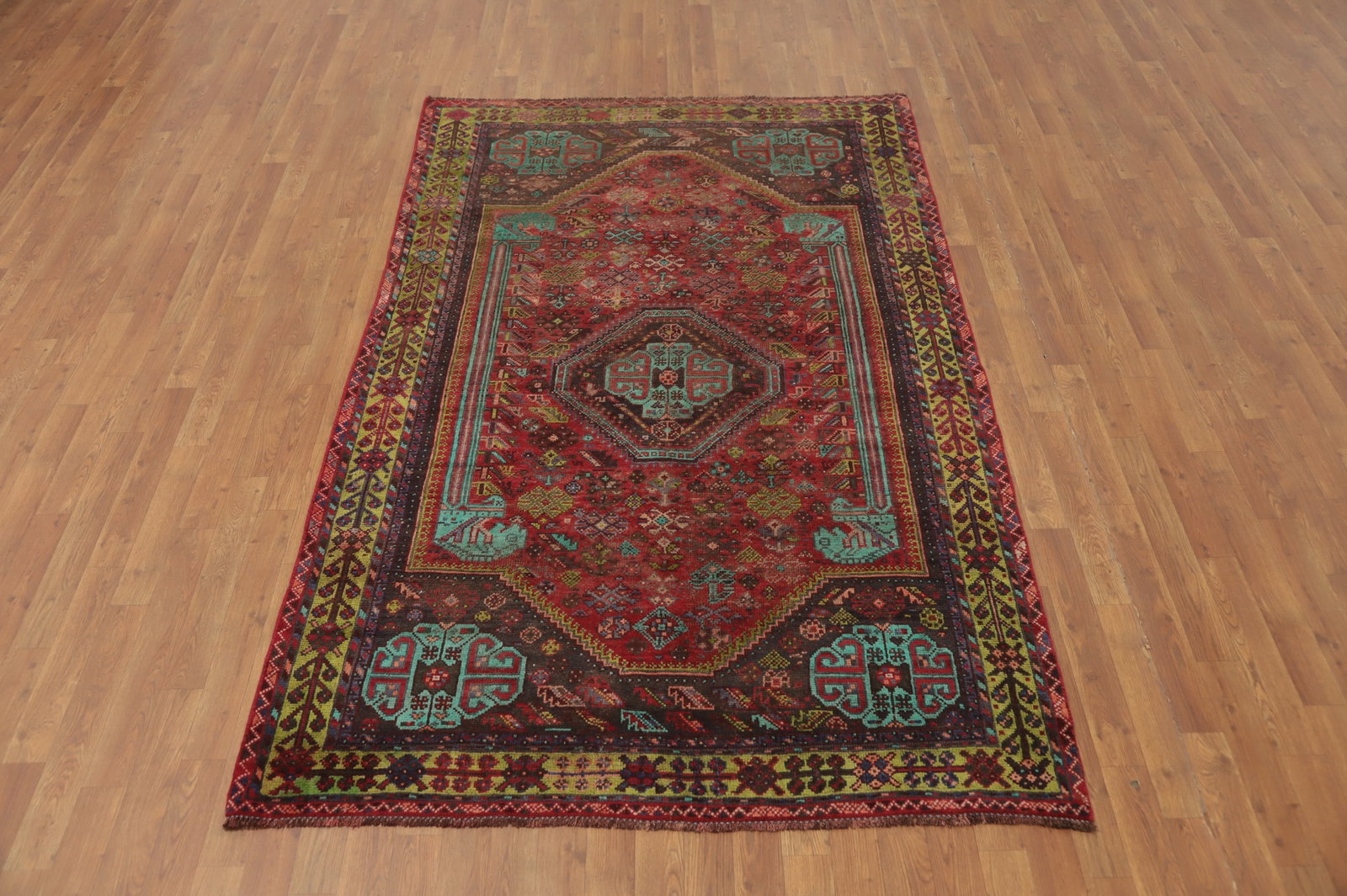 Antique Wool Qashqai Persian Area Rug 5x8 - 2
