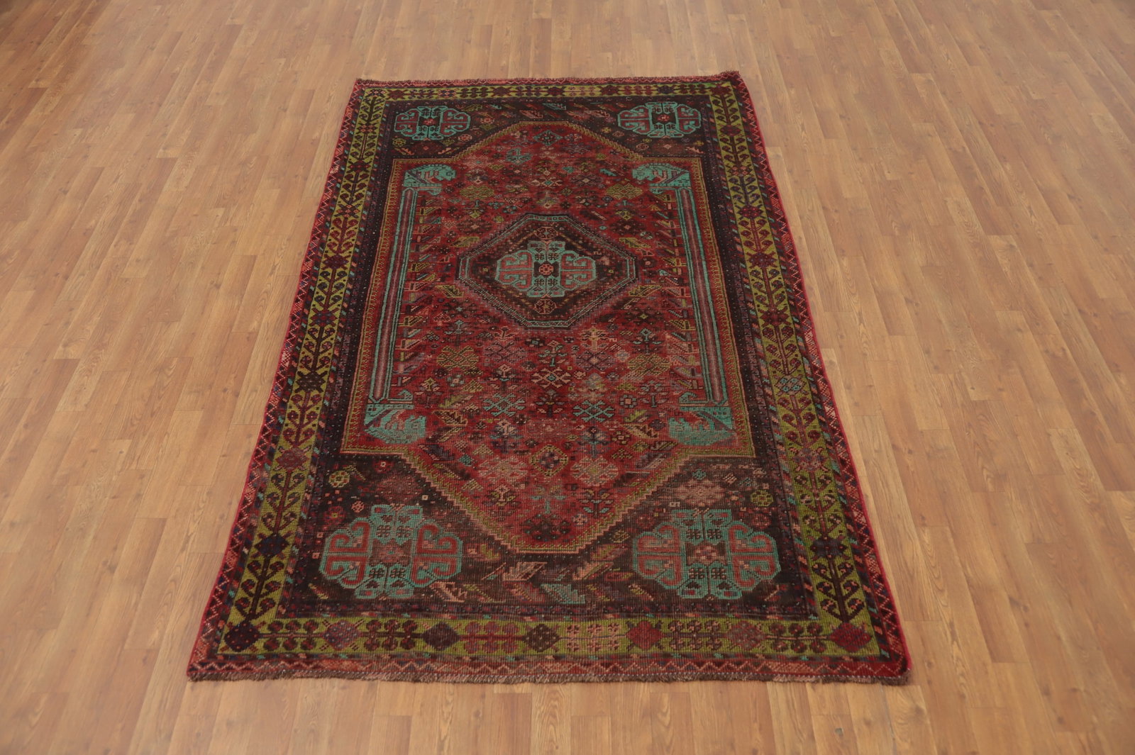 Antique Wool Qashqai Persian Area Rug 5x8 - 4