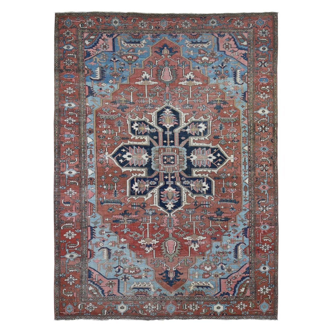 Red Antique Persian Serapi Heriz Abrash Hand Knotted Wool Rug: Title: Red Antique Persian Serapi Heriz Abrash Hand Knotted Wool Rug Description:This is a truly genuine one-of-a-kind. It has been Knotted for months and months in the centuries-old weaving craftsman