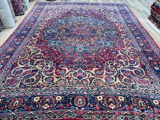 Antique Persian Yazad kirman Caucasian Rug-5090: Title:Antique Persian Yazad kirman Caucasian Rug-5090 Description:Beautiful antique persian yazad Kirman rug from southeast Persia, size 11 ft by 14 ft. 10 inches, circa 1920, excellent condition with
