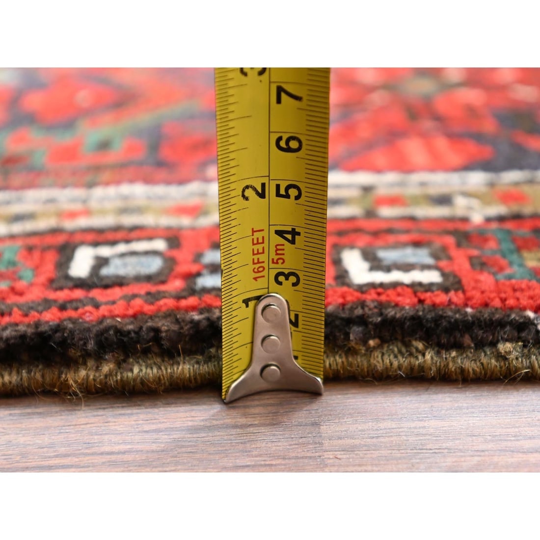 Barn Red, Pure Wool, Hand Knotted, Vintage Persian Heriz Oriental Rug - 10