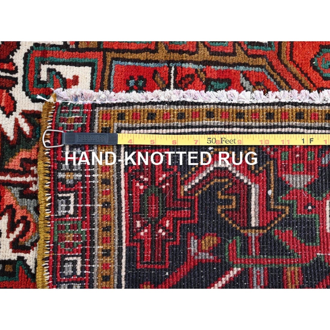 Barn Red, Pure Wool, Hand Knotted, Vintage Persian Heriz Oriental Rug - 11