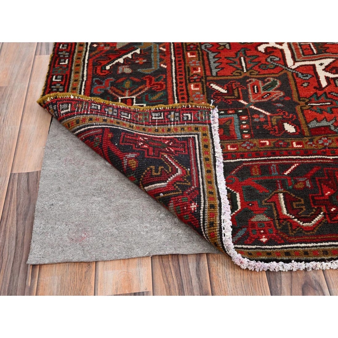 Barn Red, Pure Wool, Hand Knotted, Vintage Persian Heriz Oriental Rug - 4