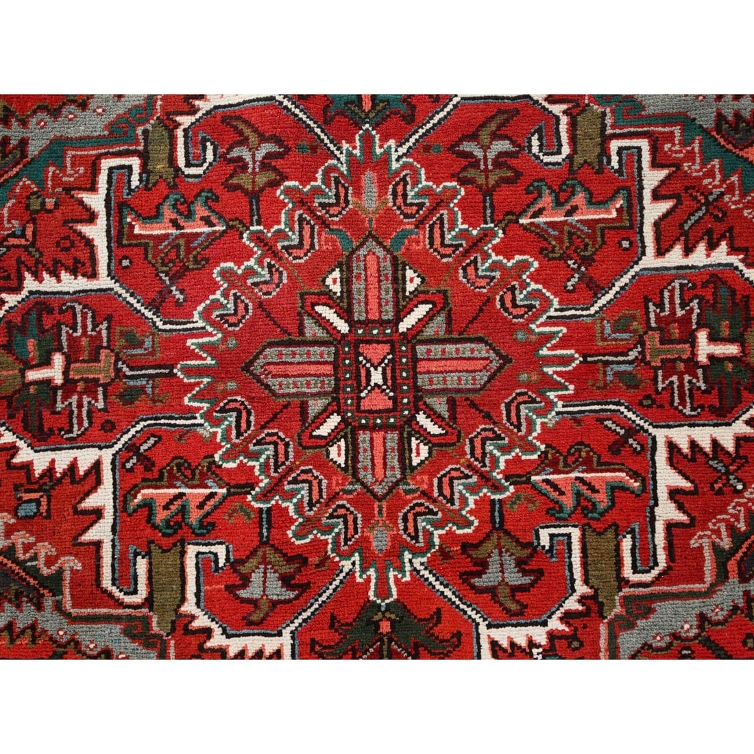 Barn Red, Pure Wool, Hand Knotted, Vintage Persian Heriz Oriental Rug - 8