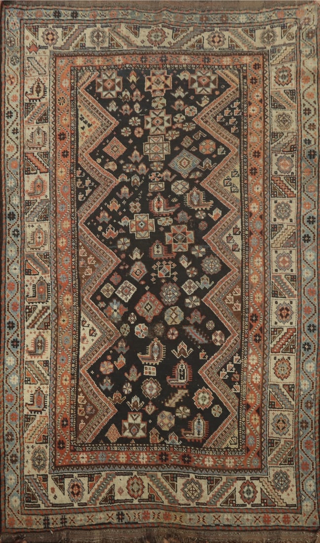 Antique Vegetable Dye Tribal Shiraz Persian Rug 4x8: Title: Antique Vegetable Dye Tribal Shiraz Persian Rug 4x8 Description:A Beautiful Genuine Iran ( Persia ) Shiraz rug is Hand Knotted by skillful weavers in Iran ( Persia ) with