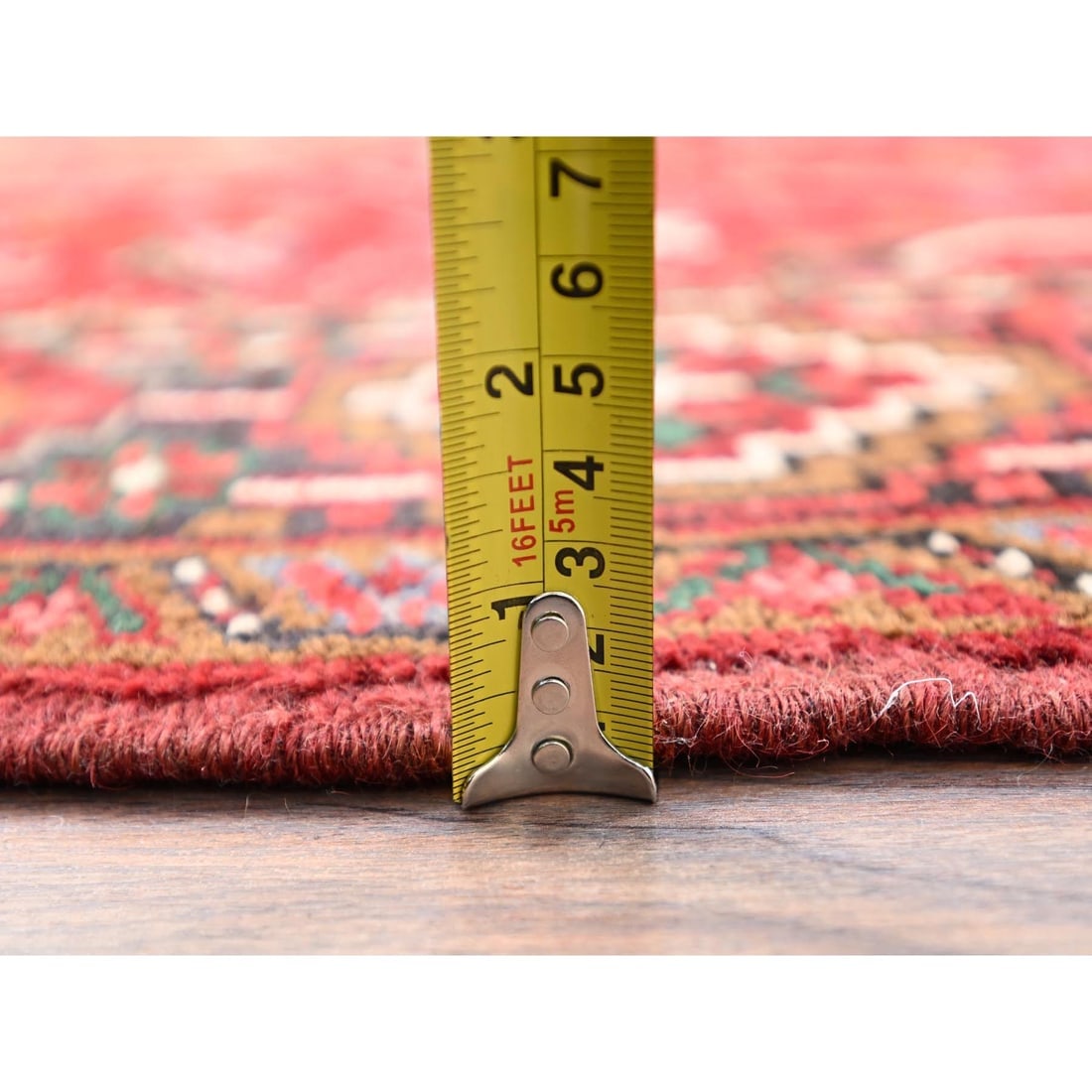 Desire Red, Hand Knotted, Semi Antique Persian Heriz, Pure Wool Rug - 10