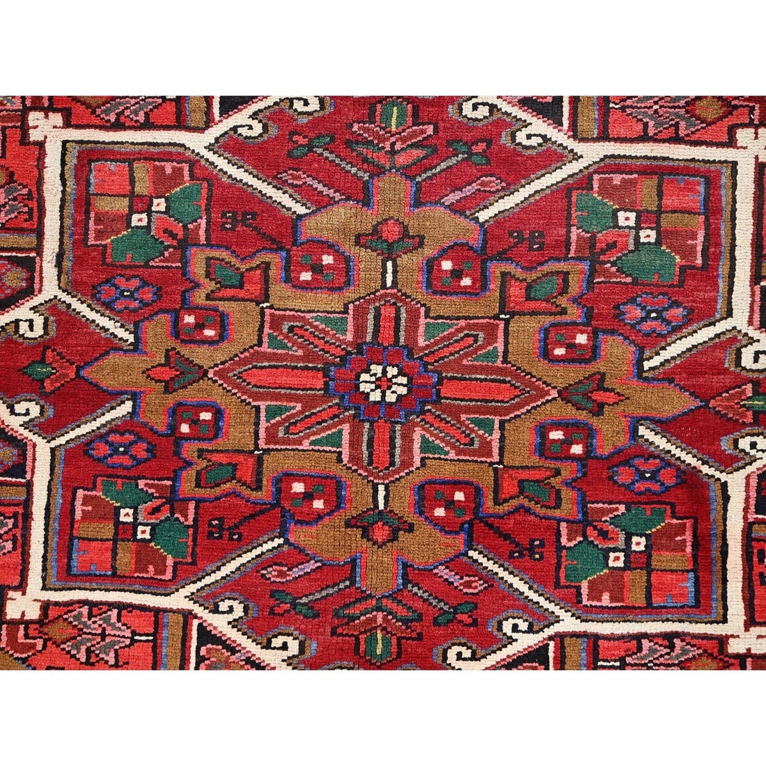 Desire Red, Hand Knotted, Semi Antique Persian Heriz, Pure Wool Rug - 8