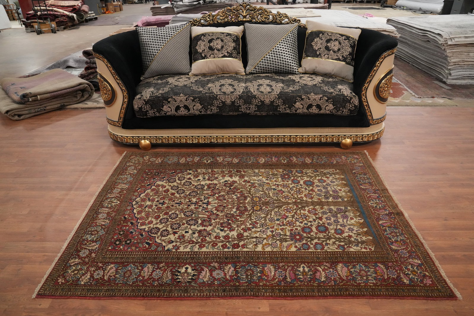 Pre-1900 Antique Isfahan Vegetable Dye Persian Rug 5x6 - 3