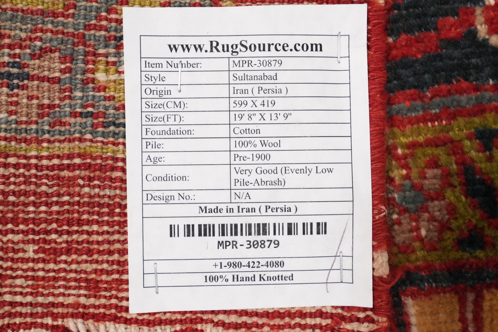Pre-1900 Antique Vegetable Dye Sultanabad Persian Large Rug 14x20 - 19
