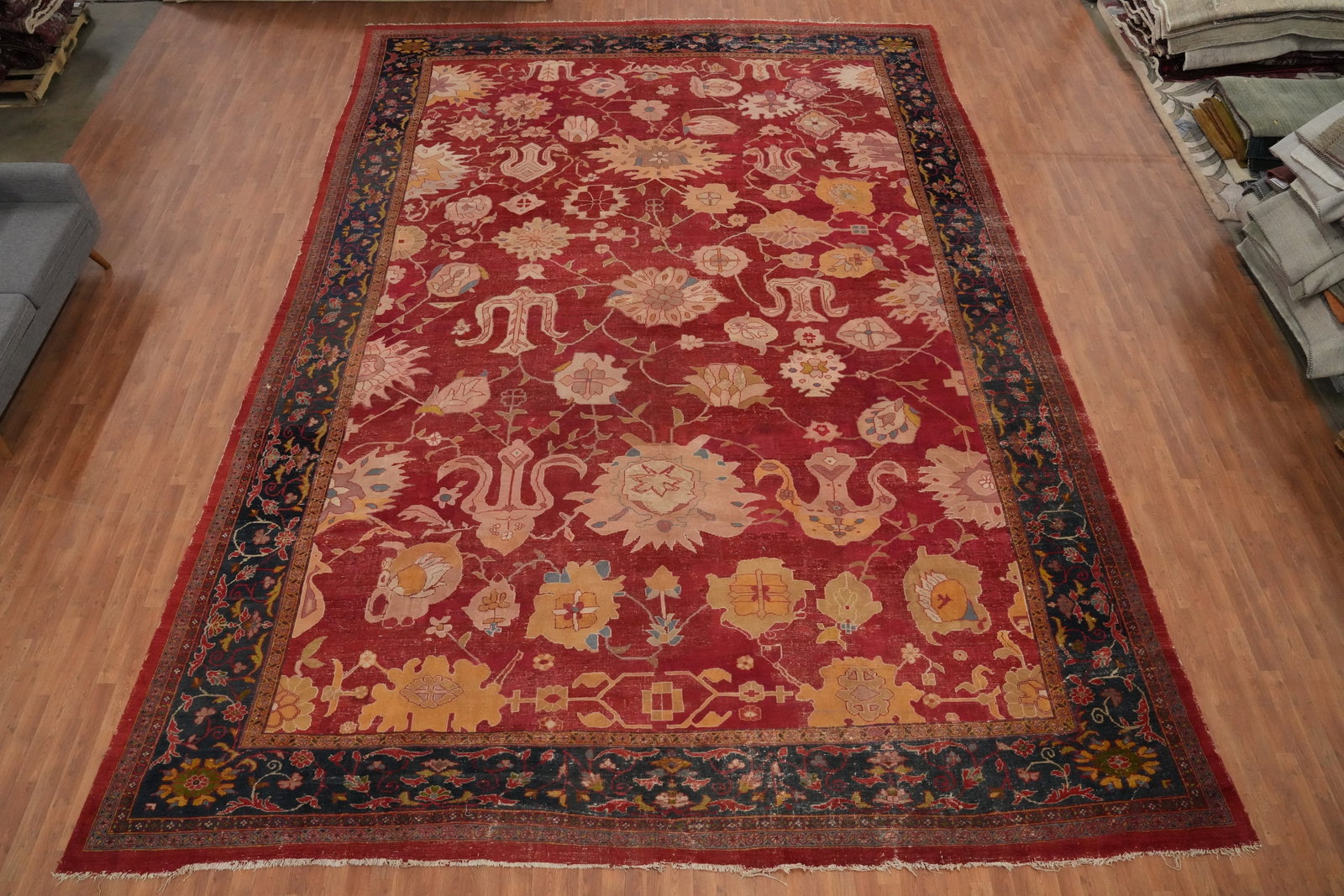 Pre-1900 Antique Vegetable Dye Sultanabad Persian Large Rug 14x20 - 4