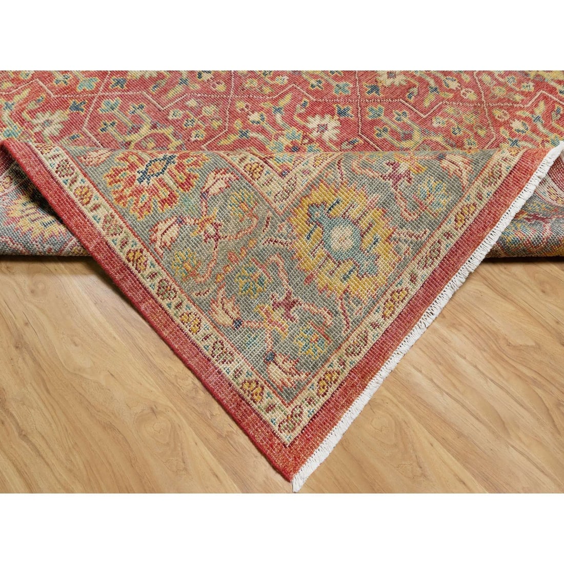 Emboldened Red Hand Knotted Antiqued Oushak Design Wool Oriental Rug - 6