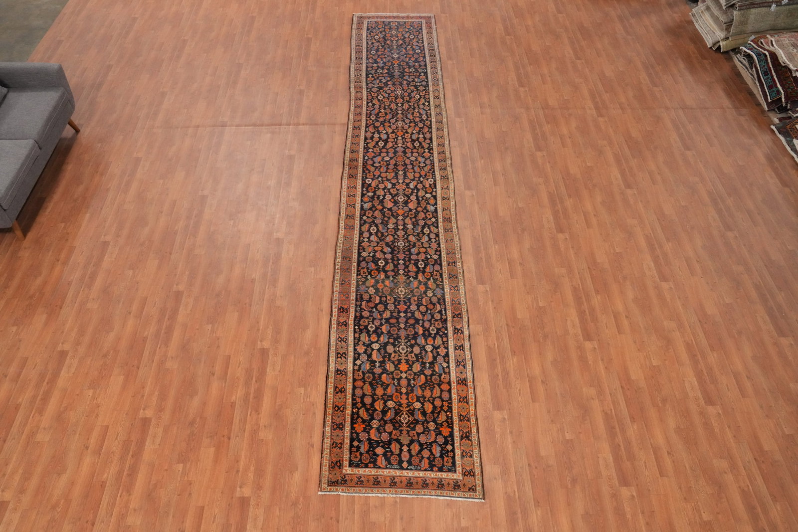 Antique Vegetable Dye Bidjar Persian Runner Rug 3x18 - 2
