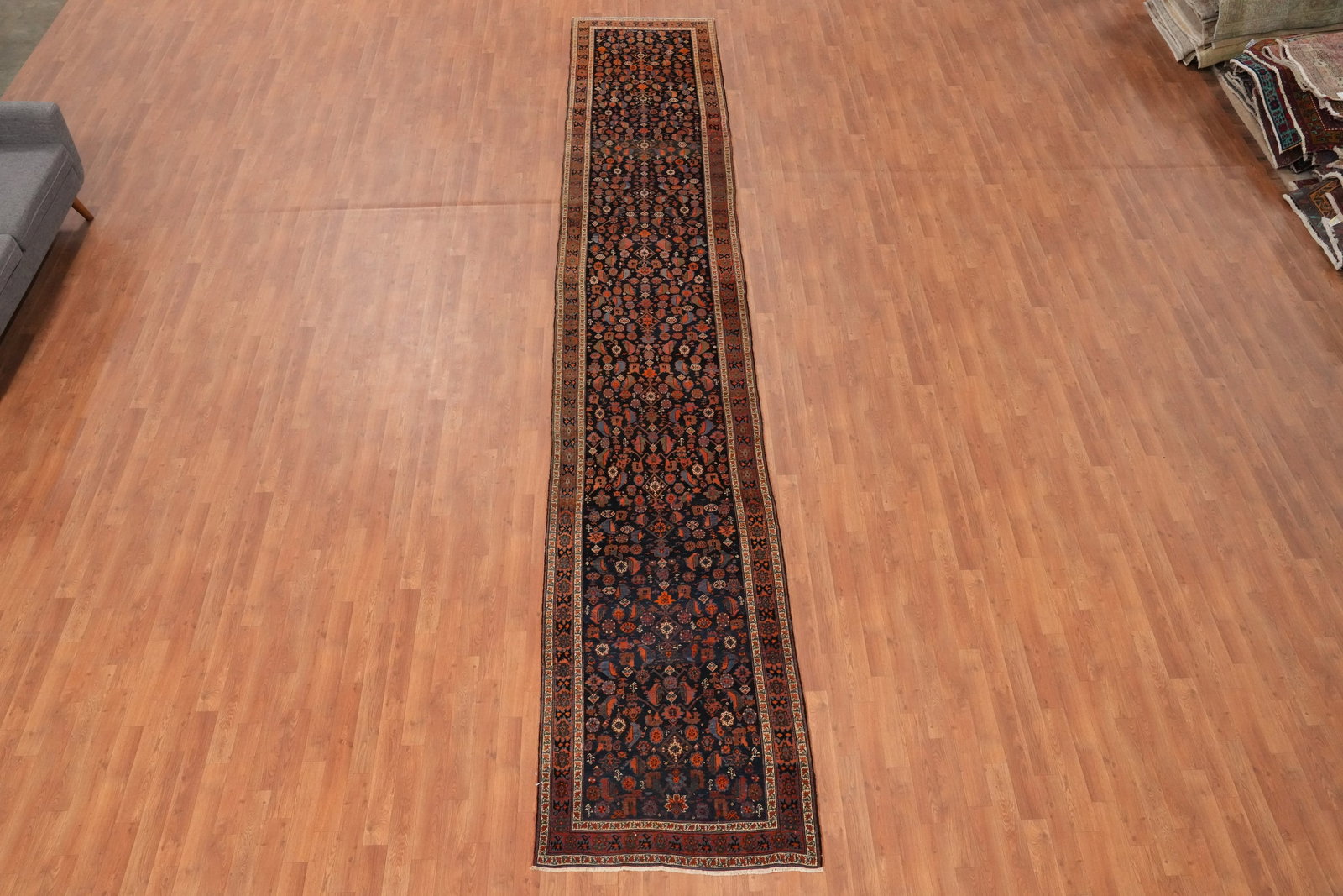 Antique Vegetable Dye Bidjar Persian Runner Rug 3x18 - 4