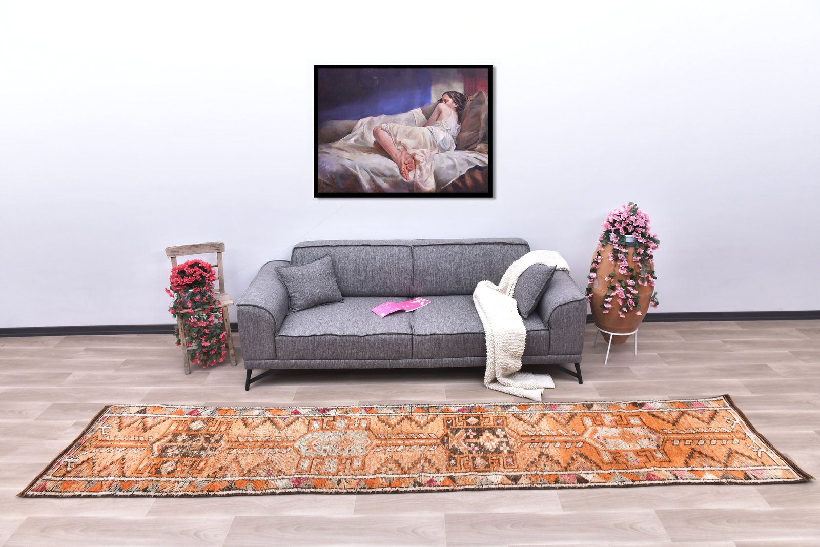 2'7'' x 12'11'' Vintage Wool Runner Rug - 240699: Title: 2'7'' x 12'11'' Vintage Wool Runner Rug - 240699 Description:2'7'' x 12'11'' Vintage Wool Runner Rug - 240699 Origin:Turkiye Date/Period:1960-90 Materials:Wool,Cotton Dimension:2'7''x12'11'' ft