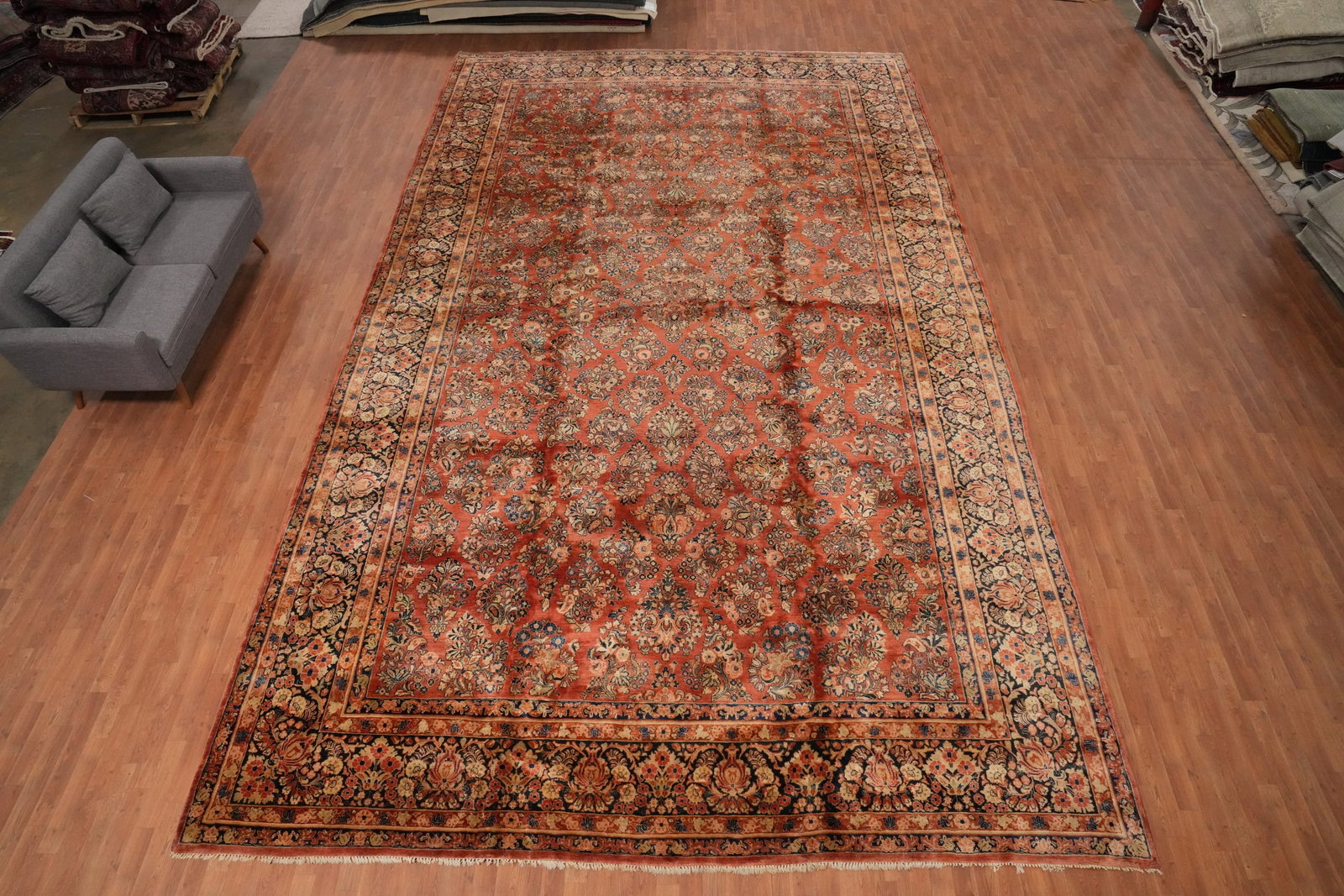 Antique Vegetable Dye Sarouk Persian Large Rug 12x21 - 2